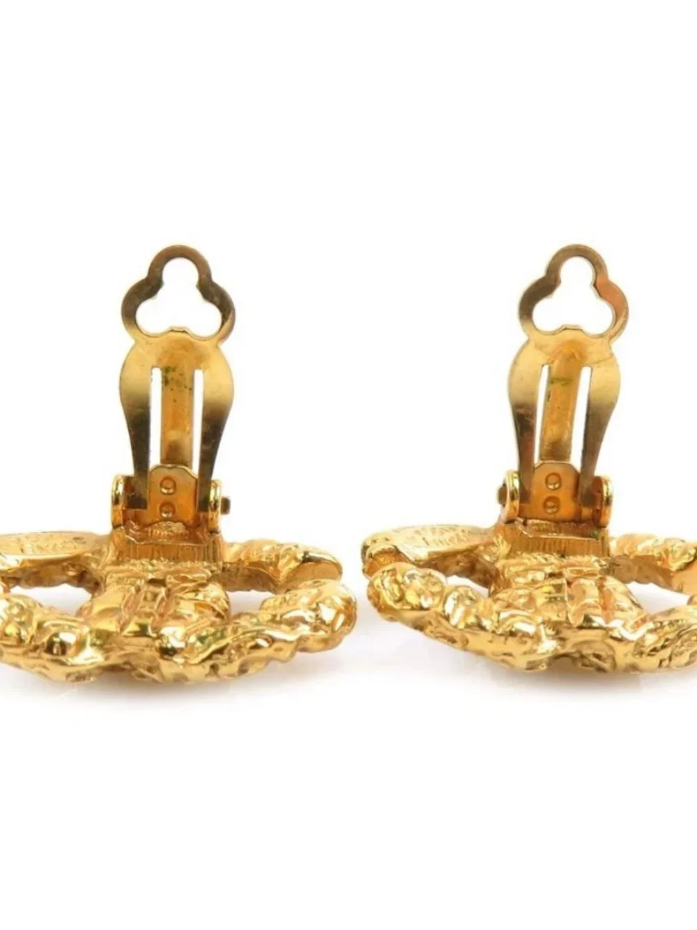 Auth CHANEL Vintage CC Logo Clip on Earrings Gold Metal